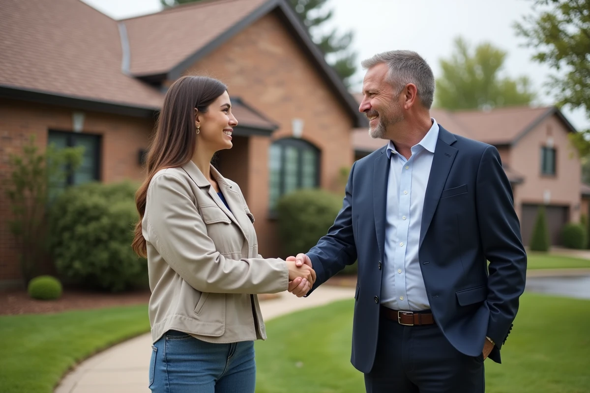 Agent immobilier en costume serrant la main d
